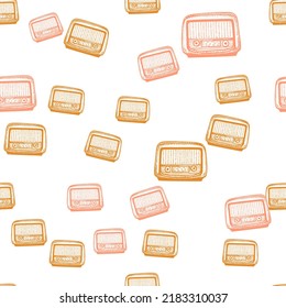 Retro Radio Engraved Seamless Pattern. Vintage Media Equipment In Hand Drawn Style. Sketch Texture For Fabric, Wallpaper, Textile, Print, Title, Wrapping Paper. Vector Illustration.