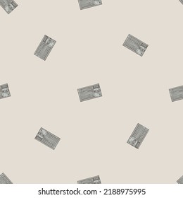 Radio retro grabado patrón sin fisuras. Equipo de medios de comunicación de época con estilo dibujado a mano. Esbozar textura para tela, papel pintado, textil, impresión, título, papel envolvente. Ilustración vectorial.