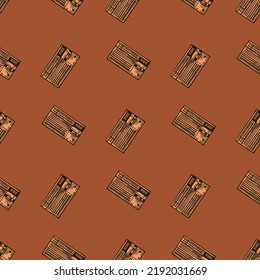Retro radio engraved seamless pattern. Vintage media equipment in hand drawn style. Sketch texture for fabric, wallpaper, textile, print, title, wrapping paper. Vector illustration.
