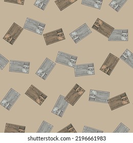 Retro radio engraved seamless pattern. Vintage media equipment in hand drawn style. Sketch texture for fabric, wallpaper, textile, print, title, wrapping paper. Vector illustration.