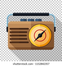 Retro radio icon in flat style with long shadow on transparent background