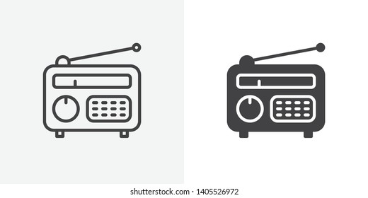 Retro radio icon. line and glyph version, outline and filled vector sign. Old radio with antenna linear and full pictogram. Symbol, logo illustration. Different style icons set