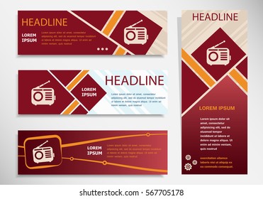 Retro radio icon on vector website headers, business success concept. Modern abstract flyer, banner.