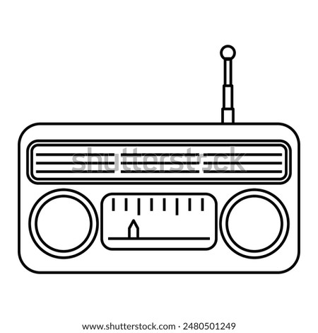 Retro radio icon in outline style. Old radio receiver with antenna isolated on white background. Symbol of vintage music, news, and entertainment.