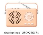 Retro radio icon. Vector 3D radio. Clipart isolated on white background.