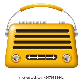 Retro radio icon. Vector 3D radio. 3D Clipart isolated on white background.