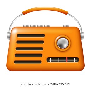 Icono de radio retro. Radio Vector 3D. Clipart 3D aislado sobre fondo blanco.