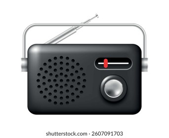 Retro radio icon. Vector 3D radio. Clipart isolated on white background.