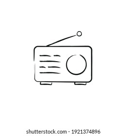 Retro radio illustration in brush-drawn style. Vector