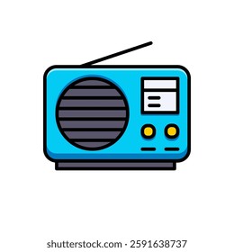 Retro Radio Illustration with Flat Design Style on White Background