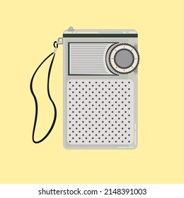 Radio retro aislada de fondo amarillo. Radio del transistor de bolsillo. Vector de radio vintage. Radio vieja. Objetos vintage. Ilustración vectorial de diseño plano.