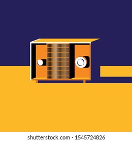 Retro radio, to listen to the broadcast, broadcasting, communication. Flat design, vector illustration 