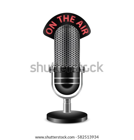 Vector Retro radio microphone with. On the air. Caption. Highly detailed vector icon