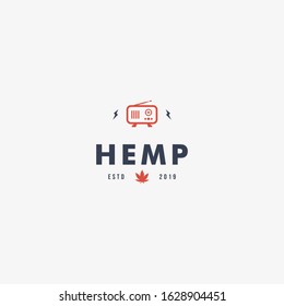 retro radio music with hemp and lighting or thunder logo design icon