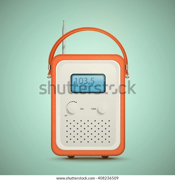 Retro radio. Old\
radio. Realistic illustration of vintage radio receiver. Vector\
radio isolated. Nostalgia. Isolated radio. Radio translation. Radio\
antenna. Radio wave. 