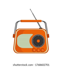 retro radio on a white background.  vector illustration of an orange radio with antenna