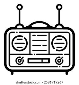 Retro Radio Outline Icon Isolated On White Background