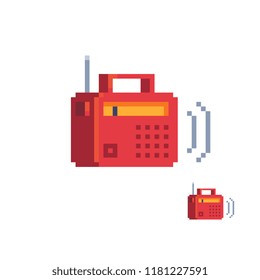 Retro radio pixel art isolated vector illustration. Design for stickers, logo, mobile app. Game assets. 