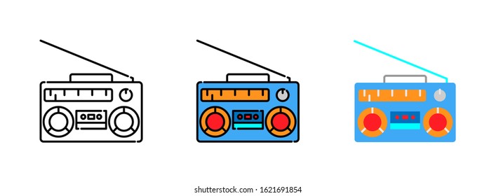 Retro Radio Player or Home stereo icon set isolated on white background.