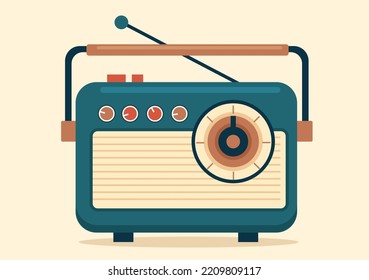 Retro Radio Player Style for Record, Old Receiver, Interviews Celebrity and Listening to Music in Template Hand Drawn Cartoon Flat Illustration