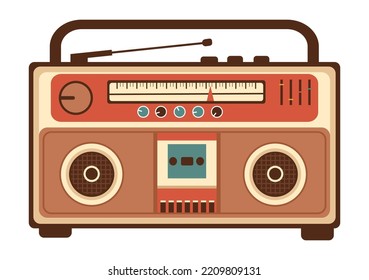 Retro Radio Player Style for Record, Old Receiver, Interviews Celebrity and Listening to Music in Template Hand Drawn Cartoon Flat Illustration
