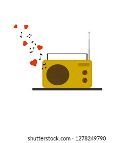 retro radio plays a romantic melody for valentines day