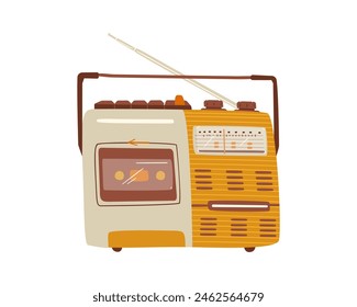 Retro radio receiver flat cartoon vector illustration isolated on white.