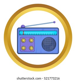 Retro radio receiver vector icon in golden circle, cartoon style isolated on white background