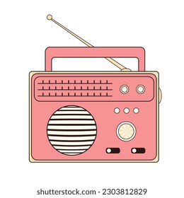 Retro radio receiver. Vintage radio music old device. Vector illustration isolated on white background. 