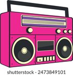 Retro radio recorder, boombox in pink color, simple flat style illustration.
