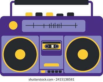 Retro radio recorder, boombox in violet and yellow color, simple flat style illustration.