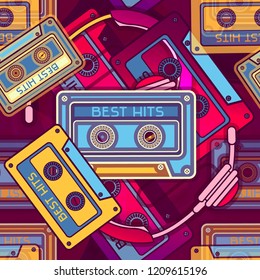 Retro Radio Seamless Pattern. 80's Background Wallpaper