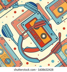 Retro Radio Seamless Pattern. 80's Background Wallpaper