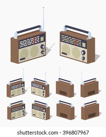 Retro radio set. 3D lowpoly isometric vector illustration. The set of objects isolated against the white background and shown from different sides