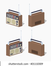 Retro radio set. 3D lowpoly isometric vector illustration. The set of objects isolated against the white background and shown from different sides