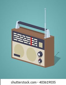 Retro radio set against the dark-blue background. 3D lowpoly isometric vector illustration