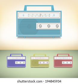Retro radio. Set of multicolored transistor radios