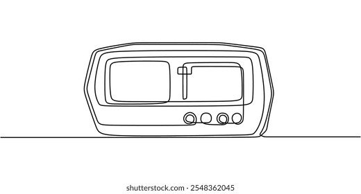 Retro radio with simple buttons in a single line drawing, representing vintage media and classic broadcasting. Minimalist design.