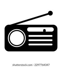 Retro radio station icon, flat isolated music sound media button, web vector illustration .