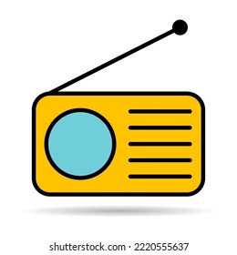 Retro radio station icon shadow, flat isolated music sound media button, web vector illustration .