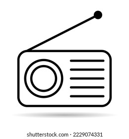 Retro radio station icon shadow, flat isolated music sound media button, web vector illustration .