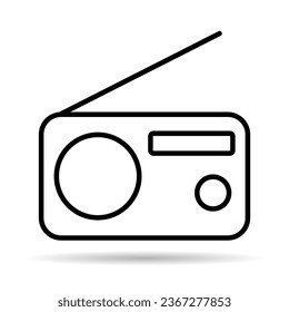 Retro radio station icon shadow, flat isolated music sound media button, web vector illustration .