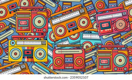 Retro Radio Tape 90s Doodle Backckgrond.
90s Nostalgia or SHOTLIST1990