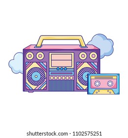 retro radio technology with cassette and clouds