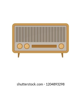 Retro radio with three settings knobs. Vintage music player with small legs. Old device. Flat vector design