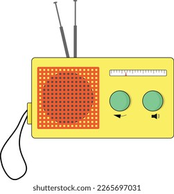 Retro radio, transistor. Style of the 80s and 90s. Vector over white background. Flat design world radio day. For flyers, covers and posters, brochures and advertisements, web page and social media