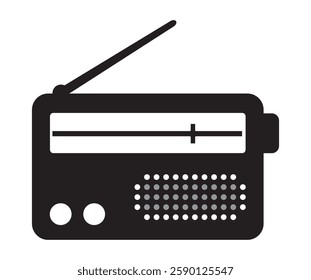 Retro radio tuner icon. Old radio with antenna, full pictogram. Symbol, logo. Vintage radio receiver. Flat style. EPS 10. Vector illustrations