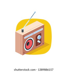 Retro radio. Vector 3d isometric color icon new flat style. Creative illustration, idea for infographics.