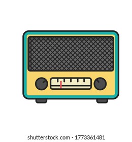 retro radio vector flat design line icon