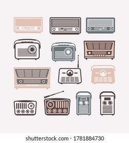 Retro radio vector flat icons. Set of illustrations